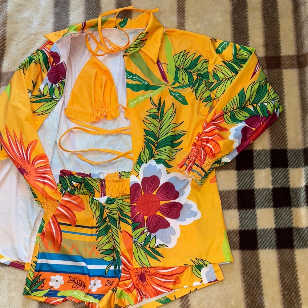 Tropical Floral Print Swim Set